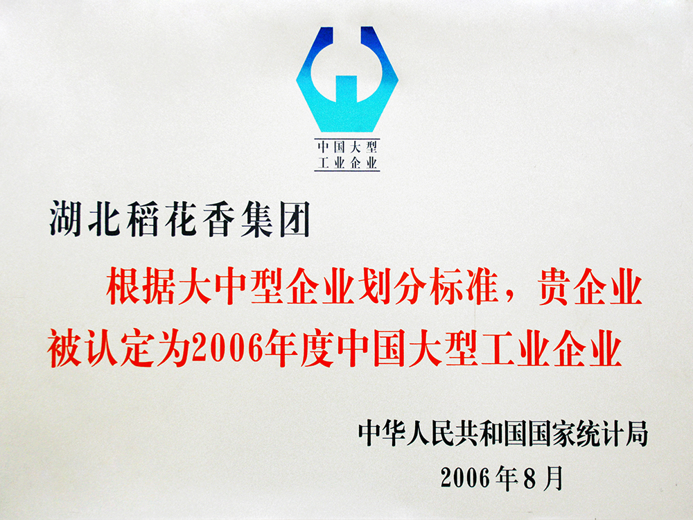 2006年8月，稻花香集團(tuán)被國(guó)家統(tǒng)計(jì)局認(rèn)定為”中國(guó)大型工業(yè)企業(yè)“